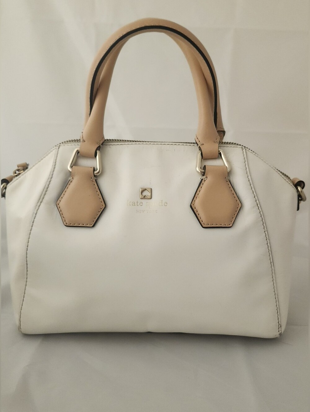 Kate Spade White and Tan Leather Dome Satchel